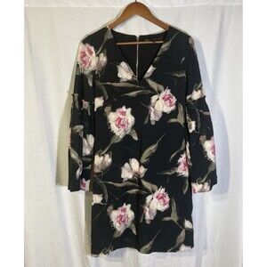 WHITE HOUSE BLACK MARKET black pink floral v-neck bell sleeves shift dress 4